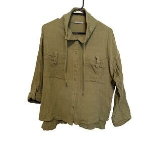 Sewn + Seen Olive Green Gauze Button Down Shirt Long Sleeve Casual Size M